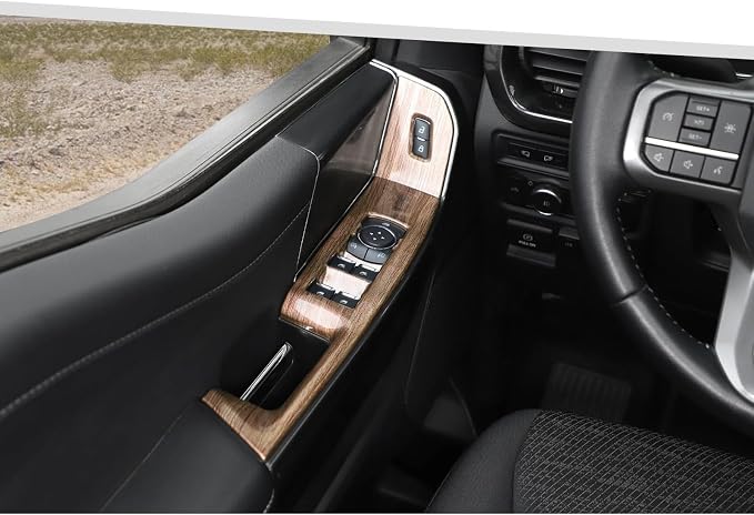 Jimen Fit for Ford F150 4 Door 2021-2025, 7PCS Car Window Lift Switch Panel Cover Trim (Wood Grain)