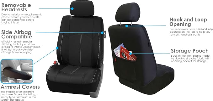 FH Group Car Seat Covers Highest Grade Faux Leather Seat Covers Airbag Compatible Black Automotive Seat Cover Front Seats Only with Gift Universal Fit Interior Accessories for Cars Trucks and SUVs