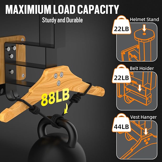Tactical Gear Stand, Plate Carrier Helmet Stand, Motorcycle Helmet Holder Wall Mount with Hooks,Hanger Rack for Motorcycle Football Cycling Accessories