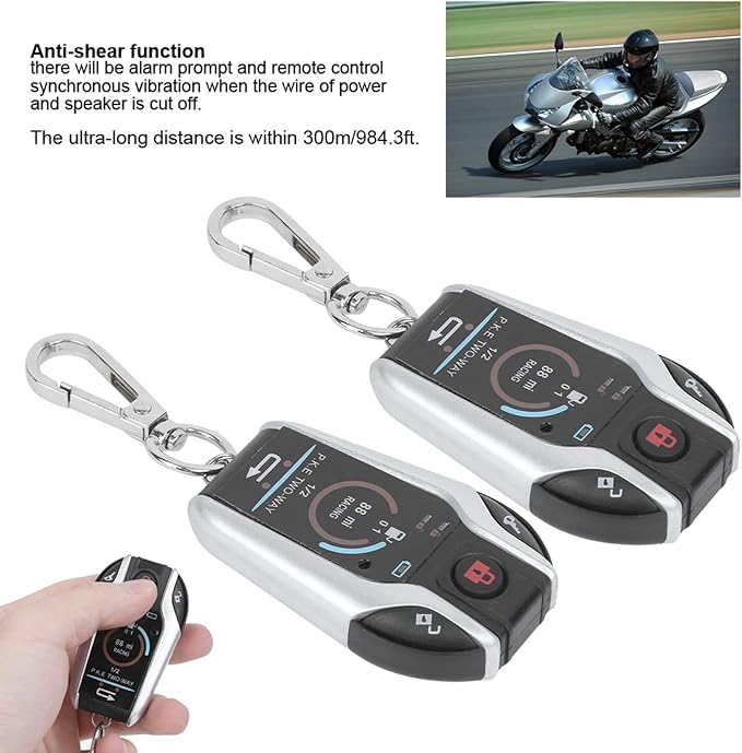 Qiilu 12V 2 Way Motorcycle Security Alarm System with Remote Control, Anti-Theft Security Burglar Alarm System