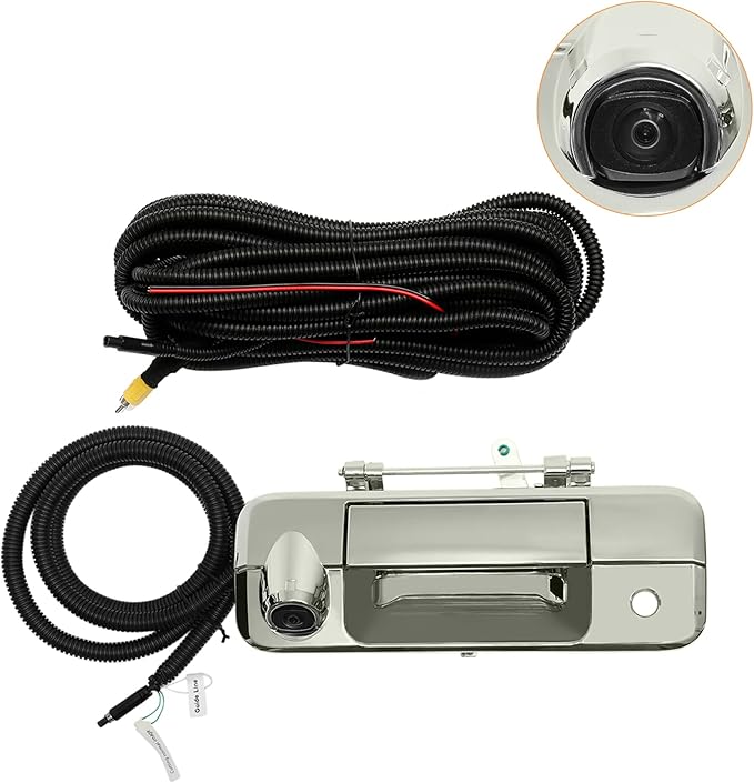 Backup Camera Kit, Chrome, Compatible with Toyota Tundra 2007-2013, w/Key-Hole, 170° Viewing Angle, Tailgate Handle Camera, Rear View Camera, Back Up Camera, Reverse Camera, Waterproof, Shockproof