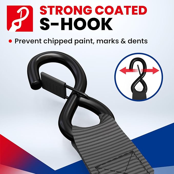 MOCA 15ft Heavy Duty Ratchet Tie Down Straps 1.6" x 15' (5,200 Lbs Breaking Strength), Tie Down Straps with Coated Chromoly S Hooks for Trucks, Cargo, Motorcycle, Cargo & More, Carry Bag, Black