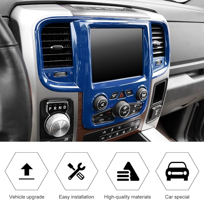 RT-TCZ Center Console Navigation GPS Panel Trim Cover Decoration Sticker Interior Accessories for Dodge Ram 2011-2017 (Blue)