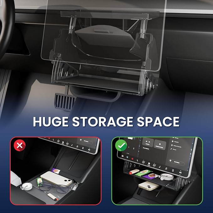 for Tesla Model Y Juniper & Model Y L Under Screen Storage Organizer 2025-2026/Model 3 Highland 2024-2026, Hideable Center Console Organizer Tray for Model Y Juniper Accessories, Black