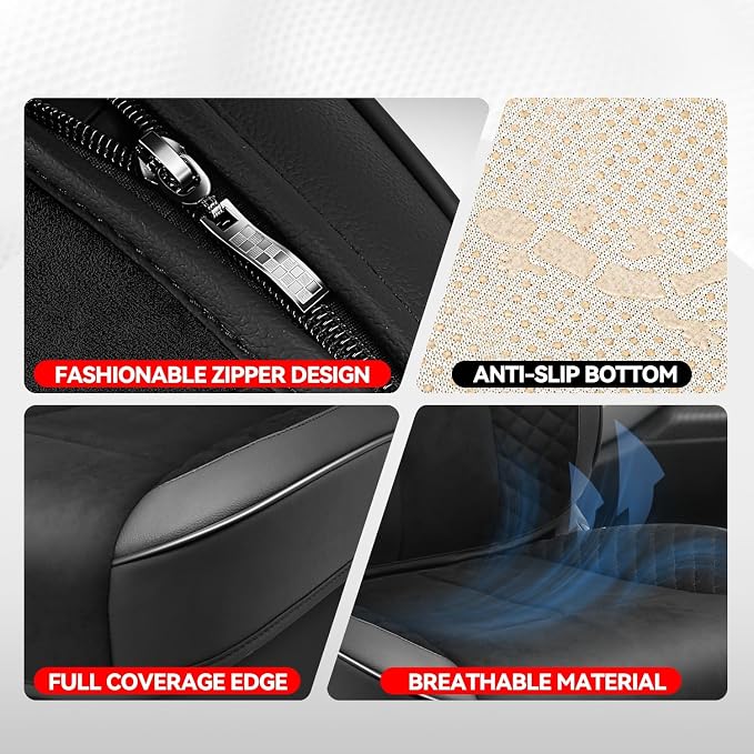 Auto Dynasty Car Seat Covers Full Set, Automotive Seat Covers for Cars Breathable Waterproof, Universal Anti-Slip Car Interior Protectors Compatible Airbag Fit Most Cars, Black, Voris Series