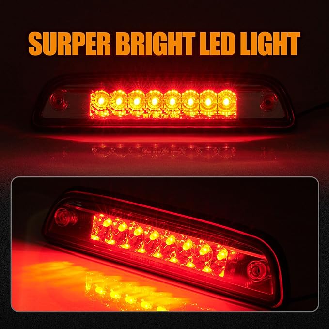 Third 3rd Brake Light LED for 1995-2015 Toyota Tacoma, High Mount Rear Brake Lights Assembly for 95-15 Tacoma, Waterproof Center Cab Lamp Stop Light (Smoked Lens)