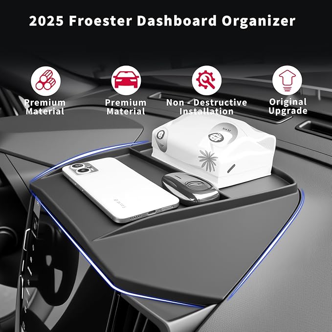 Dashboard Panel Organizer fits for 2025 2026 Forester ＆ Outback ＆ Croosterk Accessories Center Console Organizer Anti-Slip Anti-Dust Waterproof Mats Silicone Black