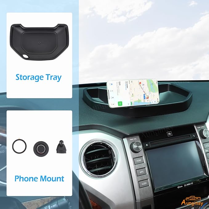 Aunginsy Center Console Dashboard Storage Tray with Magnetic Phone Holder Compatible with Toyota Tundra 2007-2021, Instrument Multi-Functional Mobile Phone Mount Storage Box Organizer Tray Accessories