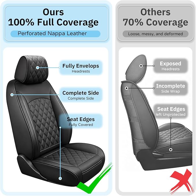 JAOGAUS for Chevy Silverado Front Seat Covers 2007-2026 Custom Fit | Only Bucket Seat Cover for GMC Sierra Nappa Leather Trucks Pickup Seat Covers Waterproof Airbag Compatible