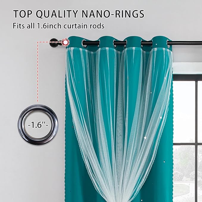 XiDi Black Out Curtains for Bedroom Windows, Girls Room Decor, Unicorn Theme for Kids, Living Room - 84 Inches Long, 2 Panel, Teal