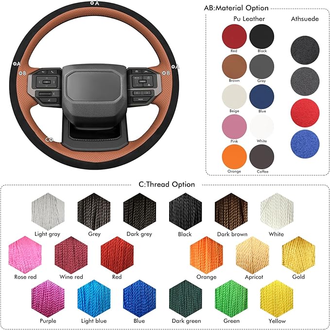 MEWANT Hand Stitch Steering Wheel Cover for Toyota Land Cruiser 2024-2026, Custom Fit DIY Wrap Interior Accessories