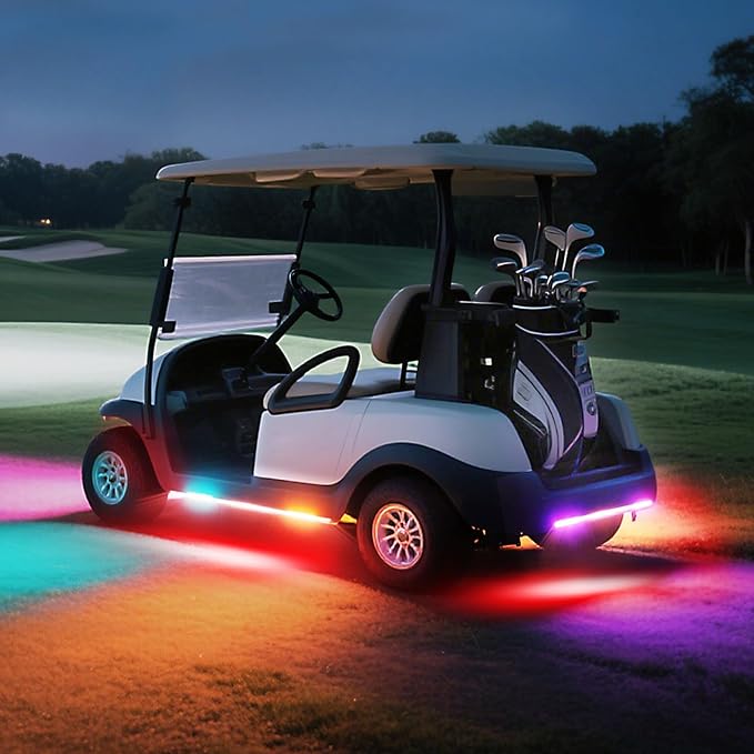 Golf Cart LED Light Strip, LED Lights Underbody Underglow Kit, Neon Strips Lighting, Universal Compatible with EZGO Club Car Yamaha, 12V - 80V Input, Muti-Color, Music Sync & Waterproof, 4PCS