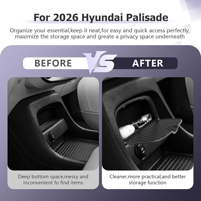 LUWU Palisade 2026 Center Console Hidden Box Organizer Compatible with 2026 Hyundai Palisade Accessories Console Organizer Tray Armrest Hidden Storage Box Secret Box Secondary Storage