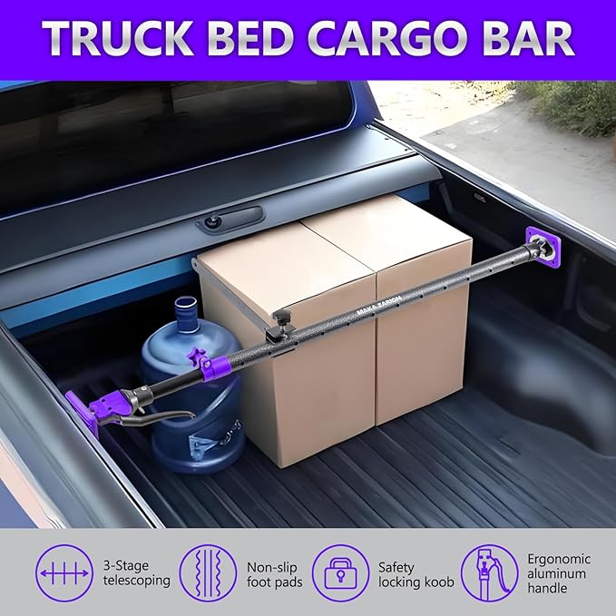 Adjustable Cargo Bar, Truck Bed Divider from 40 to 78.7 in with 200LB Bearing, Cargo Bar for Pickup, Truck Bed Organizer Cargo Bars for SUV, Trailer, Van, Come with 4 Divider, 2 Pack, 1 Cargo Net