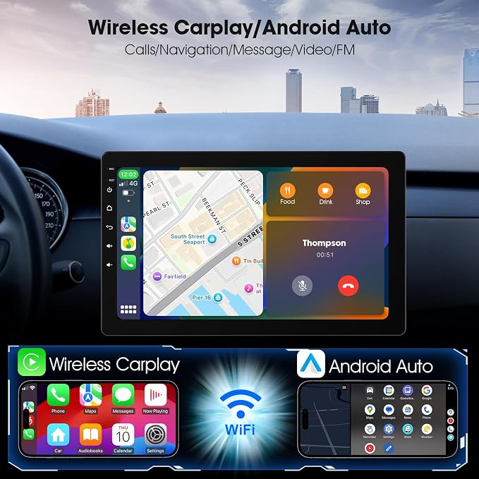 10.1 Inch Rotatable Carplay Screen for Car and Android Auto,Single Din Car Stereo with 720P Backup Camera,Touch Screen GPS Navigation,Bluetooth,Voice Control