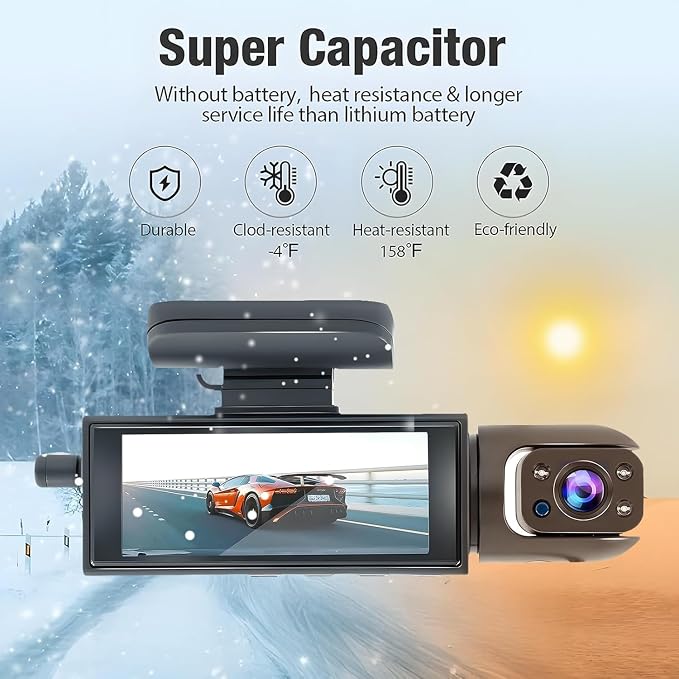 Dashcam Front and Inside,Car Camera Dash Cam for Cars,Driving Recorder with IR Night Vision,Loop Recording,Wide Angle Lens,3.16 Inch IPS Screen,Parking Mode (Green) | Loop Recording,Wide Angle Lens,3.16 Inch IPS Screen,24 hours Parking Mode,easy Install