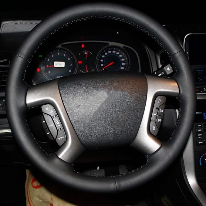 Loncky Leather Steering Wheel Cover for Chevrolet 2008-2013 Silverado 1500 /Silverado 2500 3500/2007-2014 Tahoe/2007-2014 Suburban 1500/2007-2013 Avalanche 1500/2009-2015 Traverse/Express