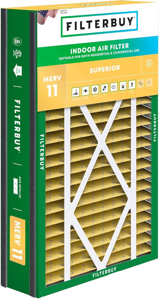 Filterbuy 16x25x3 Air Filter MERV 11 Superior Pet & Allergy Defense (1-Pack), Electrostatic Pleated HVAC AC Furnace Filters for Trion Air Bear, Lennox X0581 & More (Actual Size: 15.63 x 24.13 x 3.00)