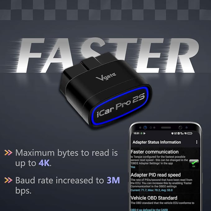 Vgate iCar Pro 2S Bluetooth OBD2 Code Reader BLE 5.2 OBD2 Scanner OBDII Fault Diagnostic Scan Tool for iPhone, iOS, Android, and Windows - [Upgraded Version of iCar Pro]