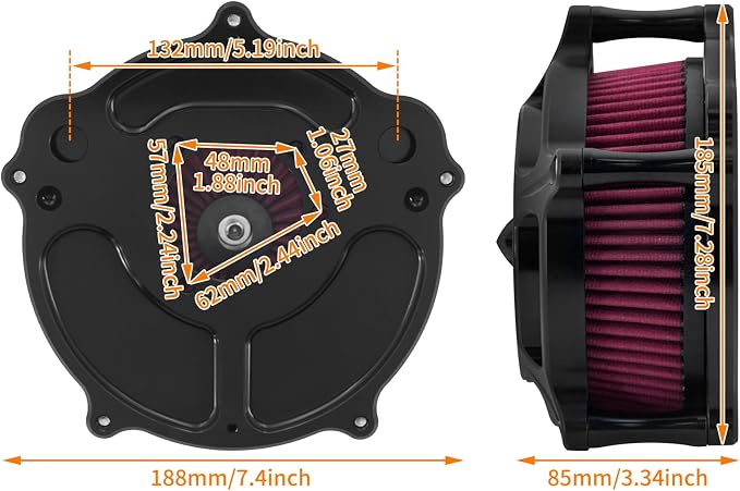 Air Cleaner Filter Aluminum Fit for Harley Touring Road King Street Glide Softail Sportster Dyna (Black Housing Red Element, A For Sportster XL 04-22)