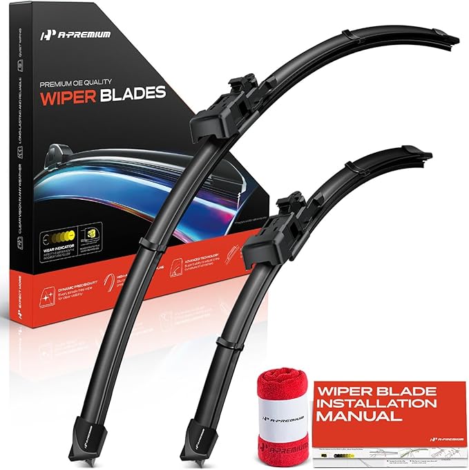 A-Premium 26"+15" Windshield Wiper Blades Compatible with Chevrolet Sonic 2012-2020, Caprice 2011-2017, SS 2014-2017 & Pontiac G8 - TL2/PTB Connector, with Wear Indicator & Towel (Pack of 2)
