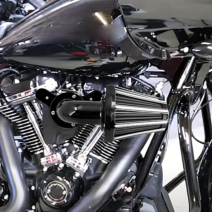 Air Cleaner Filter 90° Forward-Facing Intake Kit CNC Fit for Harley Touring Softail Dyna Sportster XL (Black Housing Grey Element, C For Touring 08-16,Softail 16-17,Trike 08-16)