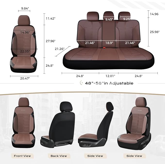 Coverado Full Set Leather Car Seat Covers, Crafted with Full Leather Construction and Carbon Fibre Weave Universal Fit for Most Cars SUV Trucks(Coffee