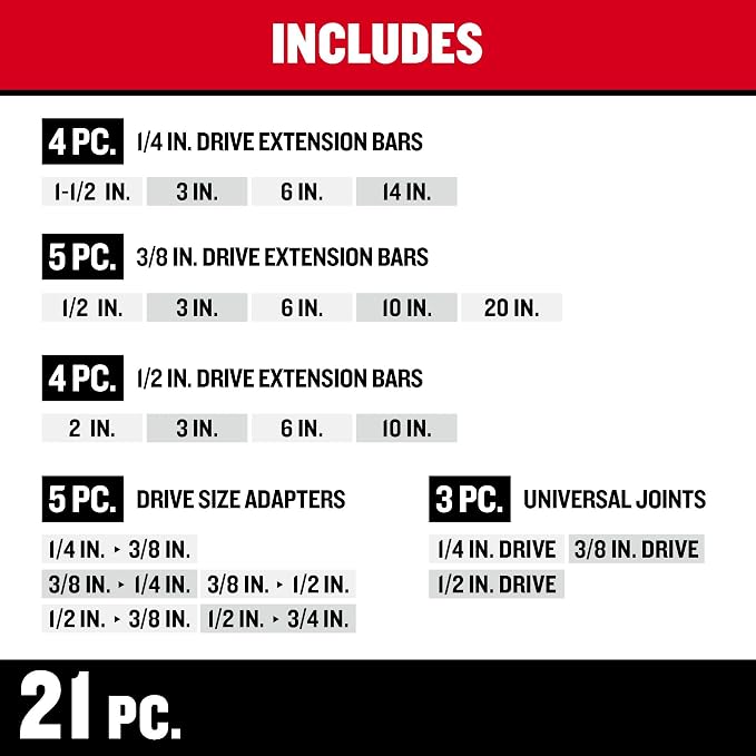 CRAFTSMAN Socket Extension Set/Socket Adapter Set, 21-Piece (CMMT42283)
