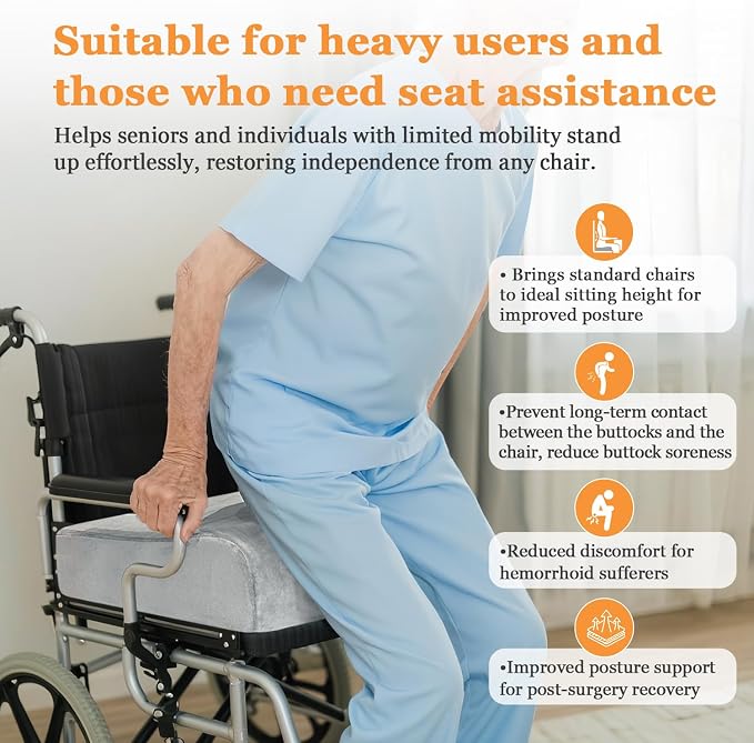 Adult Seat Booster Chair Lift Cushions for Elderly, Office Extra Thick Large Cushion to Raise Height, Heavy People Seniors Wheel Chair Pad, Back Tailbone Sciatica Pressure Relief Foam