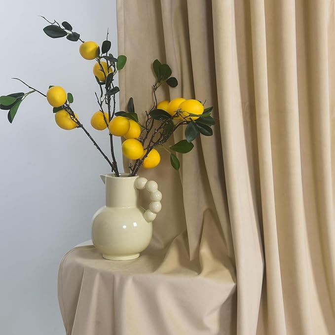 Roslynwood Luxury Soft Sand Velvet Curtains 72 inches Long Back Tab Thermal Insulated Blackout Window Drapes for Living Room/Bedroom/Dining Room, W52 x L72, 2 Panels