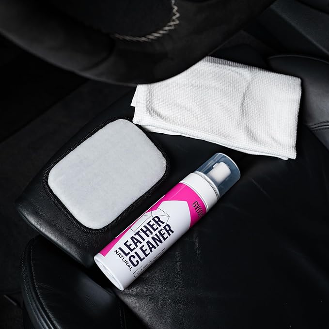 Gyeon LeatherSet Natural automotive leather cleaning coating kit pre‑cleaner plus leather sealant protection Liquid for car seats interiors hydrophobic ceramic sheen prep & maintain, Interior Use