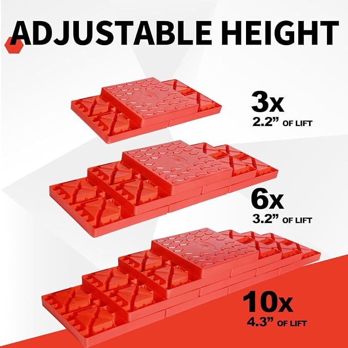 12 Pack Camper/RV Leveling Blocks Suitable for 4 Wheels Interlocking and Anti-Slip Design with Carrying Bag Heavy-Duty for Camper Travel Trailer Red
