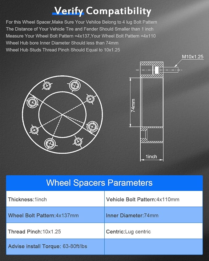 ECCPP 4PCS 1" Wheel Spacers Adapters 4x110 to 4x137 for 2007-2016 for Rancher 420 | 4 Lug 10x1.25 74mm 2002-2007 for Eiger 400 2008-2017 for King Quad 400