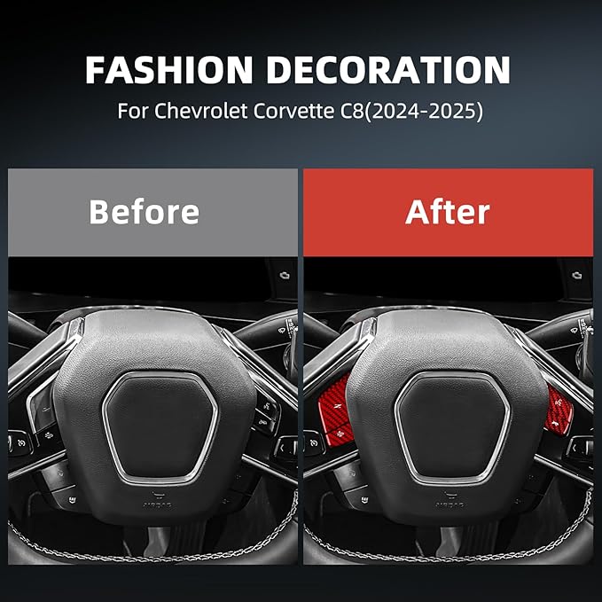Real Carbon Fiber Steering Wheel Button Covers - 4PCS for Corvette C8 2024 2025 Carbon Fiber Accessories, Durable Anti-Scratch Protective Accessories (Without Heating Button, Red)