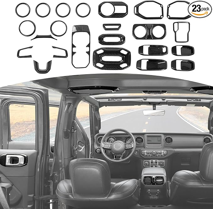 RT-TCZ for Wrangler JL Interior Trim Kit Compatible with Jeep Wrangler JL JLU Gladiator JT 2018-2023 Carbon Fiber Interior Accessories 23pcs