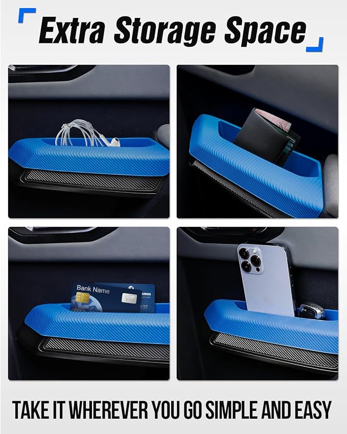 ROADER Front & Rear Door Handle Storage Organizer Compatible with Ford Bronco 2021-2025, Inner Insert Tray Box for Bronco Accessories 4-Door, Grab Create Car Storage Space by Handle Pocket 4PCS -Blue