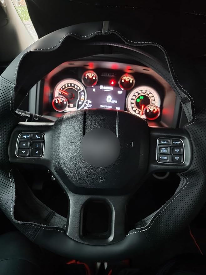 MEWANT Hand Sew Grey Stripe Black Artificial Leather Steering Wheel Wrap for Dodge RAM 1500 1500 Classic 2500 3500 5500