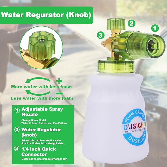 DUSICHIN Foam Cannon Pressure Washer Gun Kit 4000 PSI Double Tip Attachment, Dual-Connector Accessory Soap Cannon,Car Wash Foam Gun Snow Foam Lance 1/4 Inch Quick Connector,7 Sprayer Nozzles DUS2904