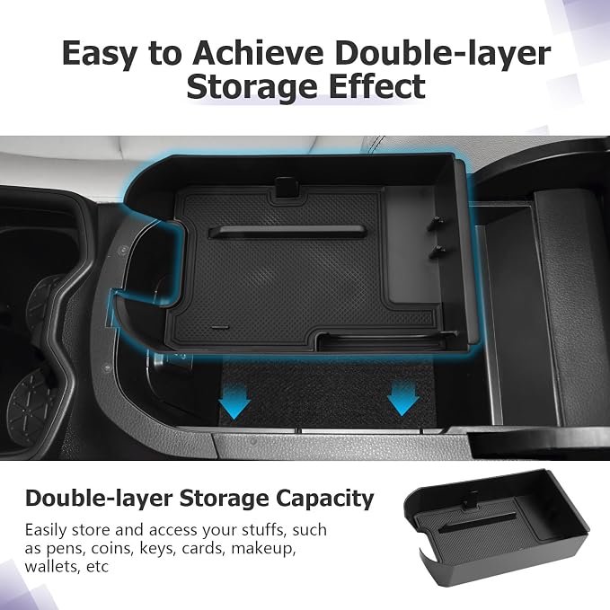 LUWU for 2025 Toyota RAV 4 Accessories Compatible with 2019 2020 2021 2022 2023 2024 2025 Toyota RAV 4 Center Console Organizer Armrest Console Secondary Storage Box Insert Tray ABS Material Black