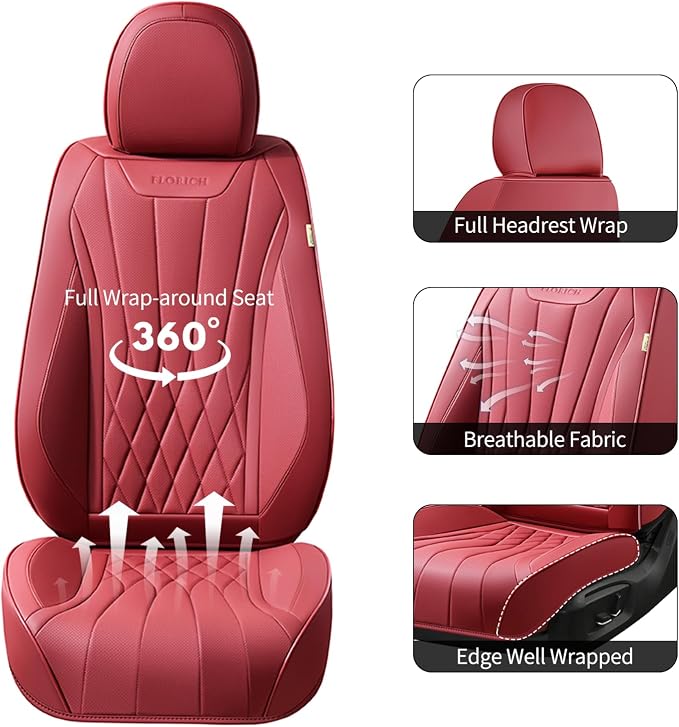 FLORICH Universal Seat Covers, 2-Seater Waterproof Nappa Leather Car Seat Covers, Automotive Seat Covers Car Seat Protector Fit for Most Cars - Red