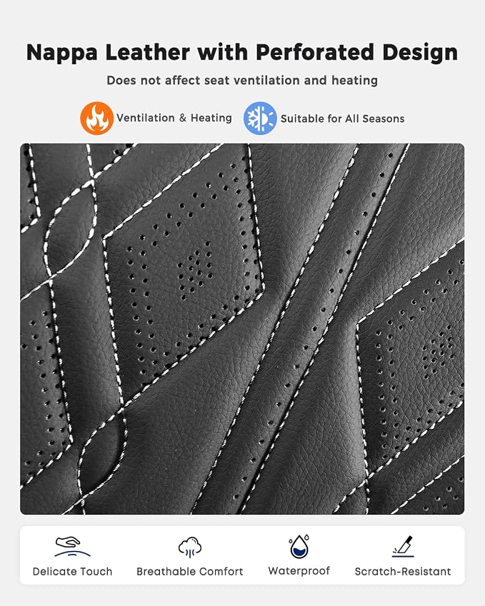 Huidasource Rear Seat Covers, Waterproof Faux Leather Rear Split Bench Car Seat Covers, Universal Fit for Most Cars Sedans SUVs Pickups Trucks, Cup Holder Compatible, Black&White