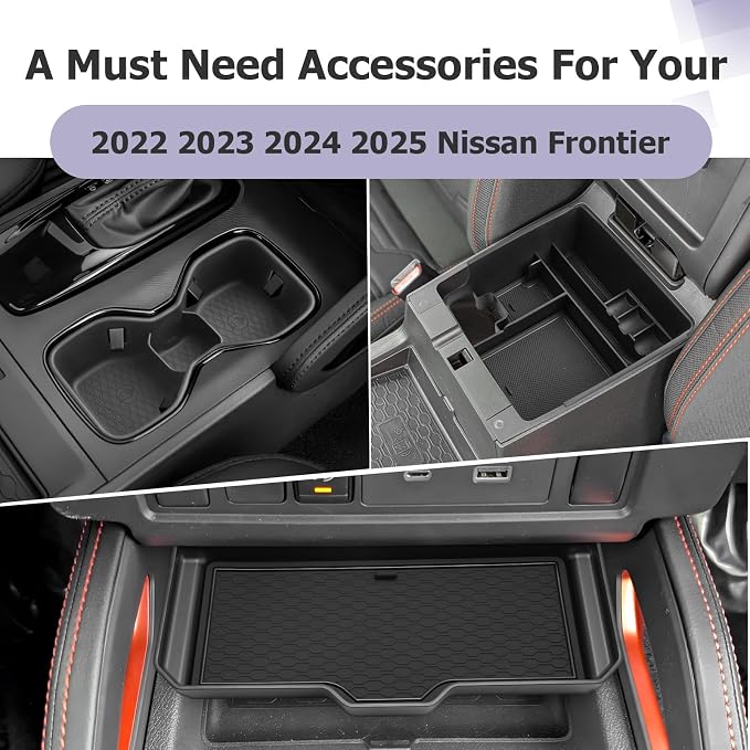 LUWU 2026 Frontier Accessories for 2022 2023 2024 2025 2026 Frontier S/SV/Pro-X/Pro-4X/SL Accessories Front Center Console Tray, Armrest Storage Box Center Console Organizer Cup Holder Black 3-Pack