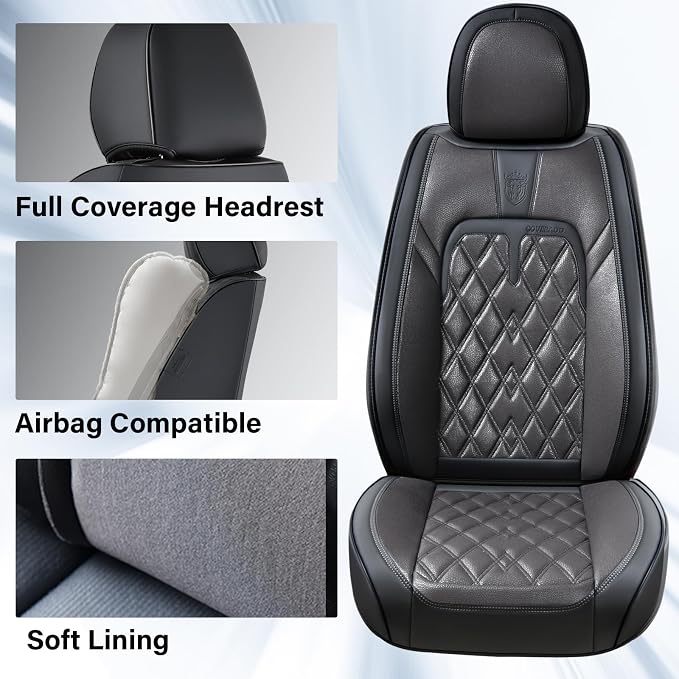 Coverado Car Seat Covers Full Set, 5 Seats Covers for Cars, Car Seat Covers Front Seats Back Seat Covers, Car Seat Protector Luxury Leathaire Waterproof Seat Cushions Universal Fit Most Cars Black