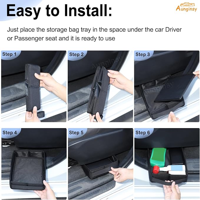 Aunginsy 1PCS Front Row Under Seat Storage Bag Compatible with Toyota Tundra 2022-2025 2026, Car Driver or Passenger Underseat Hidden Organizer Tray Storage Bag Tool Box with Handle Accessories