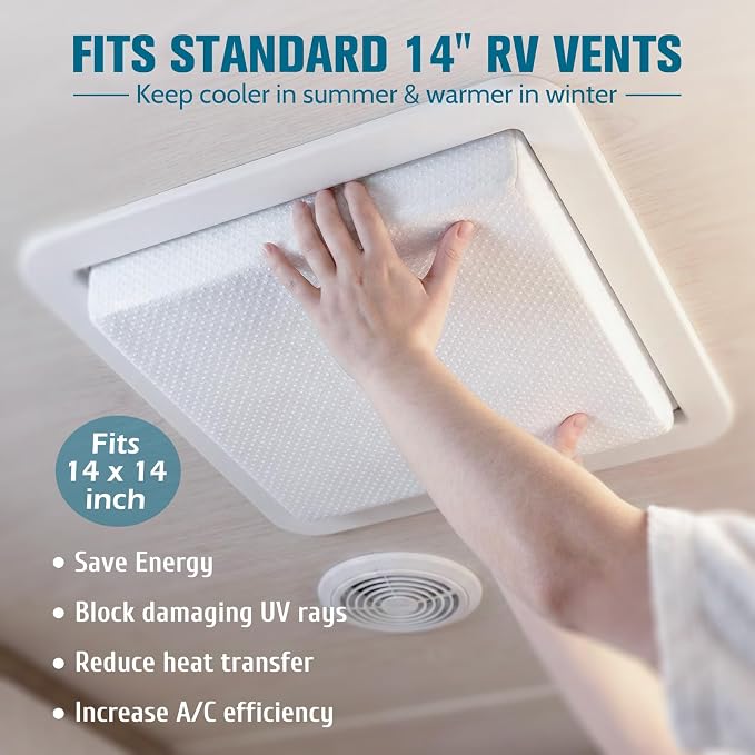 RV Vent Insulator 14 x 14 x 2.8 inches 2pcs Waterproof RV Skylight Cover for Camper Vents, Heat Reflective Window Insulation Sun Shade Fits 14’’ Travel Trailer