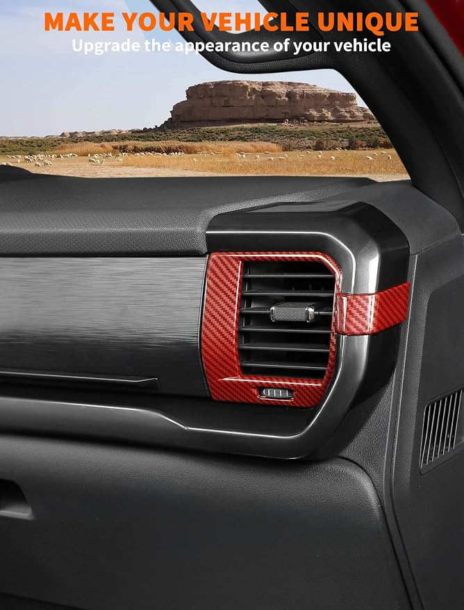 Savadicar Red Carbon Fiber Interior Accessories - Ac Vent Trim Cover for Ford F150 (2021-present) - Premium Texture Interior Decor Upgrade Option, 4-Piece Set