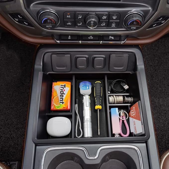 Full Coverage Center Console Organizer Compatible with 2014-2018 GMC Sierra 1500 /Chevy Silverado 1500 Accessories 2015-2020 Yukon XL/Tahoe Suburban
