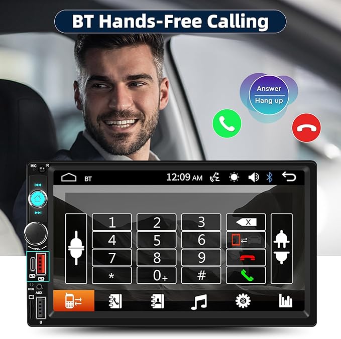 CAMECHO Double Din Car Stereo Radio 7 Inch MP5 Player with HD Touch Screen Multimedia Player with Bluetooth FM Receiver Support Mirrorlink SWC Type C AUX-in USB SD UI ColorLights