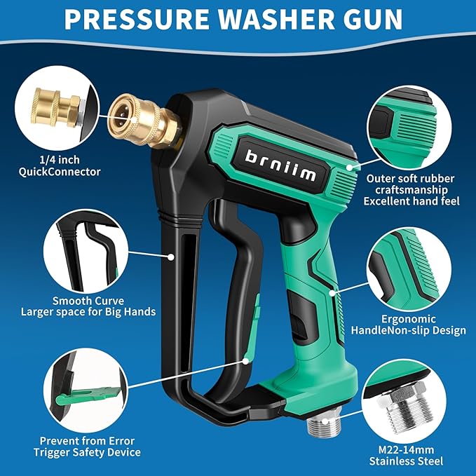 Pressure Washer Gun with Foam Cannon Car Wash Kit, Dual Channels-Foam/Water in 1s,1/4 Inch Quick Dual Connector Accessory for Car Wash Foam Gun & Pressure Washer Gun,with 5-Nozzle 3/8″ Swivel QC