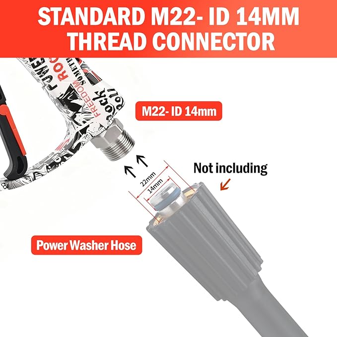 Bear Force High Pressure Washer Gun 3000 PSI Max, Color Painted Power Washer Short Gun M22-ID14mm with 1/4” Quick Connector & 5 Spray Nozzles, Car Wash, Car Cleaning, Car Care Detailing